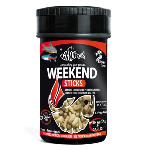 Haquoss | WEEK END STICKS | Teljes értékű rúd, Fokhagyma és alga ízesítésű haltáp - 100 ml / 50 g